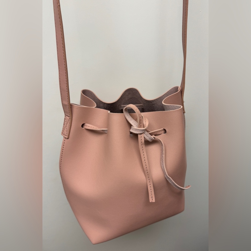Blush Pink Faux Leather Drawstring Bucket Bag